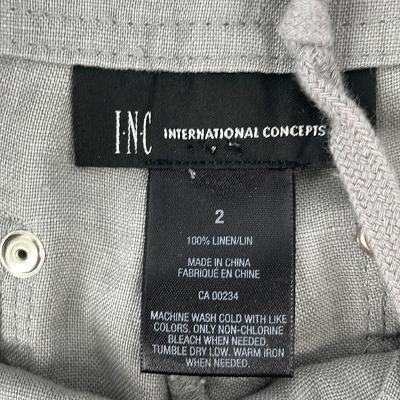 Inc linen wide leg pants frayed waist drawstring gray coastal lagenlook sz 2 - Picture 3 of 8